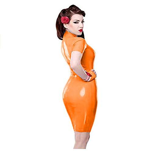 Plus Size Short Sleeve Pencil Mini Dress Ladies PVC Glossy Vestido