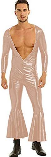 18 Colors Men Deep V-Neck Catsuit Flared Jumpsuit Cosplay Costume