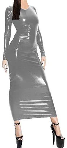 21 Colors Women Long Sleeve Slim Dress Shiny Stretchy Maxi Dress