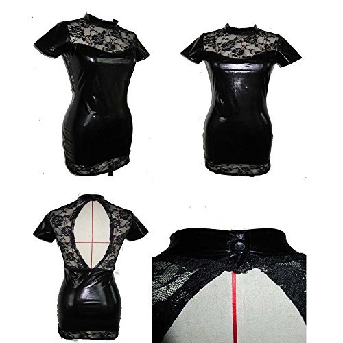 Women's Bodycon Imitation Leather Dress Lace Backless Qipao Party Dress