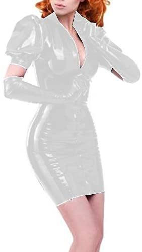 12 Colors Zipper Bodycon Mini Dress PVC Puff Sleeves Dress+Gloves