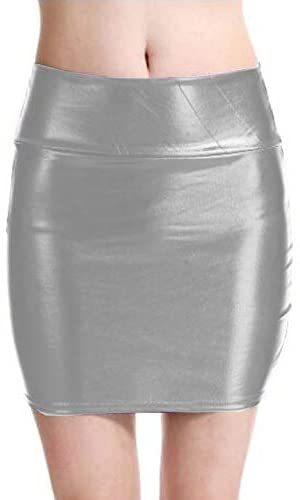 Simple Women Elastic Mini Skirt Metallic Package Hips Pencil Skirt