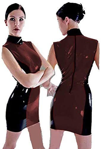 Patchwork PVC Sleeveless Mini Dress Women Sexy Zipper Back Clubwear