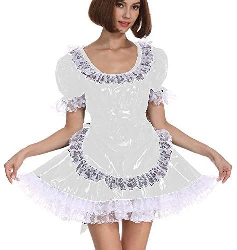 25 Color White Lace Splicing Maid Dress Lady PVC Lolita Mini Dress