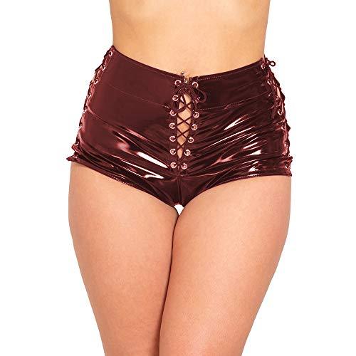 Plus Size Slim High Cut Shorts Women PVC Front Side Lace Up Shorts