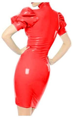 Plus Size Sexy PVC Mini Dress Lady Short Puff Sleeve Bodycon Dress