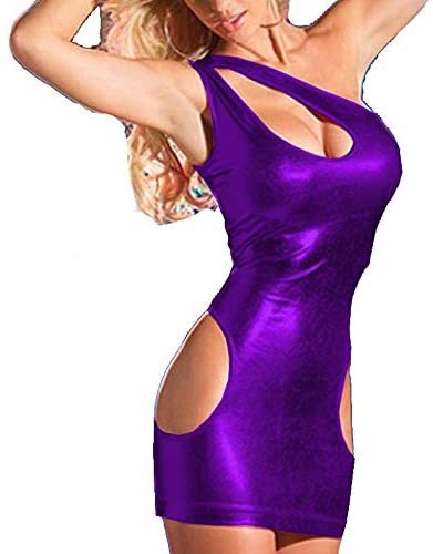 16 Colors Keyhole Mini Dress Women One Shoulder Pole Dance Clubwear