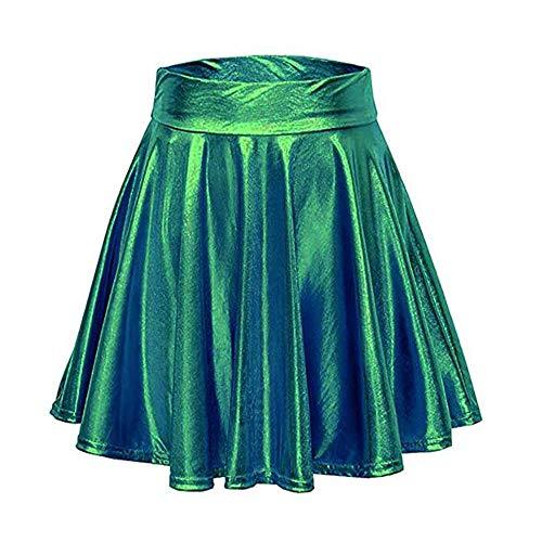 Plus Size Holographic A-line Flare Skirt High Waist Pleated Skirt