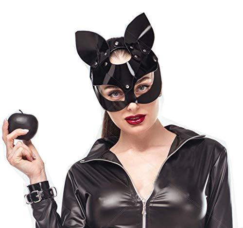 Women Funny Animal Mask PU Leather Black Cat Mask for Masquerade Balls, Parties, Halloween