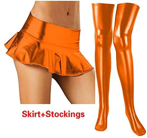 Plus Size A-Line Skater Skirt Women Low Waist Mini Skirt+Stockings