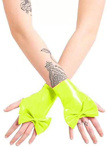 Plus Size PVC Fingerless Wrist Glove Lady Bowknot Cosplay Handwear