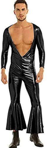 18 Colors Men Deep V-Neck Catsuit Flared Jumpsuit Cosplay Costume