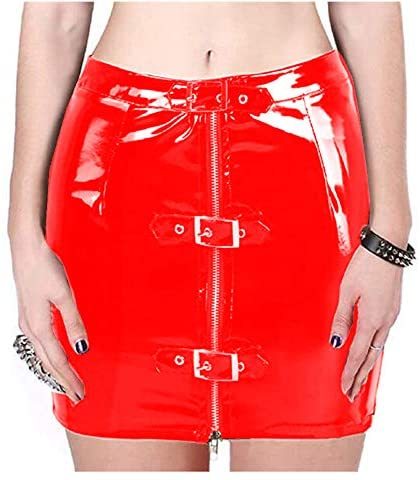 12 Colors PVC Zipper Pencil Skirt Women Belt Decor Low Waist Skirt