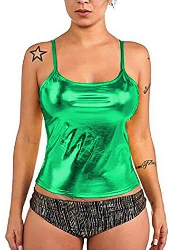 Plus Size Shiny Metallic Camisole Women Casual Spaghetti Strap Top