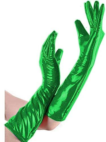 Five Fingers Metallic Long Gloves Women Novelty Elbow Length Gloves
