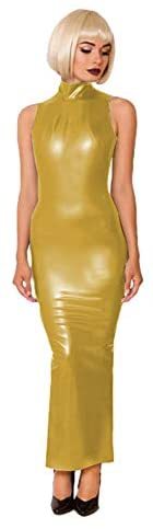 Faux Leather Sleeveless Zipper Dress Women Sexy Split Long Vestido