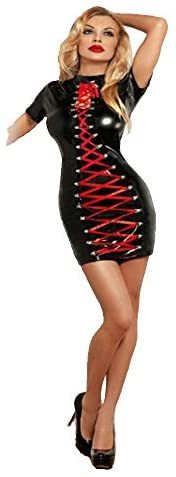 Women Sexy Red Lace Up Mini Dress Slim Bodycon Clubwear Wetlook Catsuit