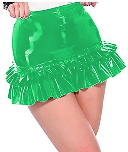 26 Colors Lovely Women PVC Mini Skirt Wet Look A-line Ruffle Skirt