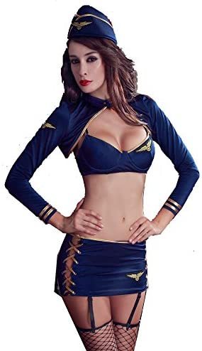 FASHION QUEEN Hot Sexy Women's Lingerie Stewardess Uniform Cosplay  Nightwear Party Costume