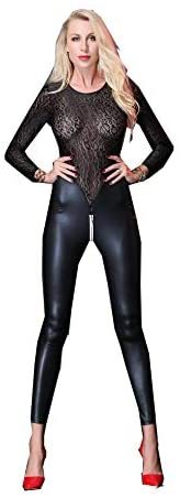 Women's Stretch O-Neck Long Sleeve Mesh Leopard Print Patchwork Bodycon Jumpsuit Romper Clubwear