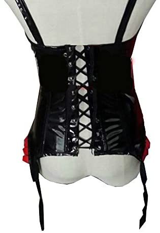Gothic Women's PVC Zip Front Bustier Corset Overbust Wetlook Clubwear