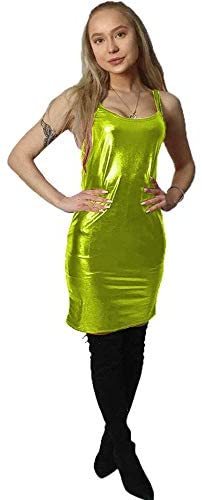 Plus Size Stretch Shiny Dress Lady Tank Dress Sexy Low Cut Vestido