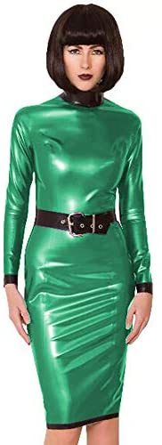 24 Colors Women Back Zipper PVC Dress with Belt Patchwork Color Long Club Dress