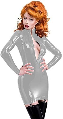 12 Colors Sexy Dress with Garter Lady Zipper PVC Bodycon Mini Dress