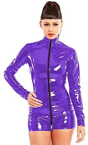 12 Colors Long Sleeve Catsuit Ladies PVC Playsuit Zipper Bodysuit