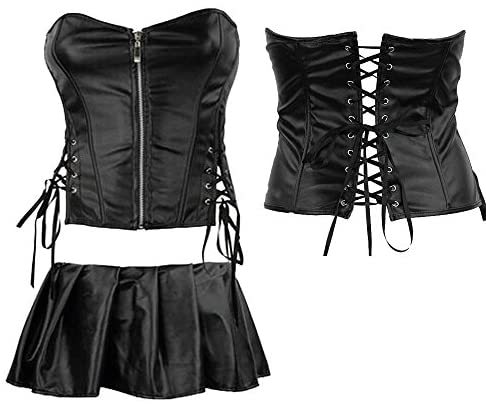 Plus Size Women's Sexy Gothic Punk Bustier Lace Up Corset with Mini Skirt