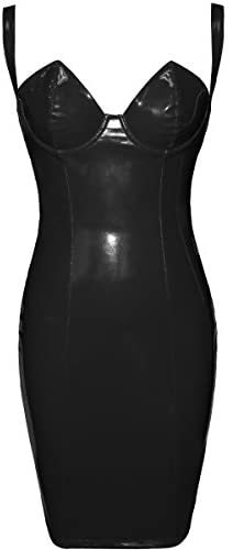 Women's PU Leather Sleeveless V Neck Spaghetti Strap Bodycon Club Midi Dress