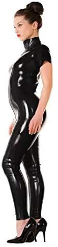 Plus Size Short Sleeve Catsuit Open Crotch Lady PVC Jumpsuit