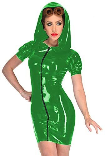12 Colors Gothic Zipper PVC Mini Dress Hooded Witch Cosplay Dress