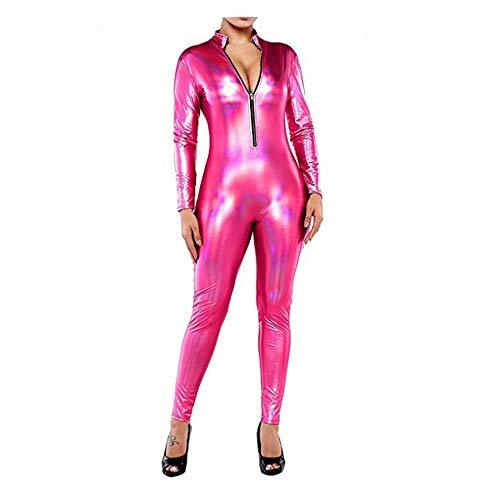 Holographic Long Sleeve Women Jumpsuit Novelty Bodycon Zip Catsuit