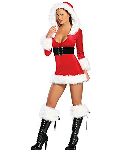 Red Sassy Santa Costumes Sexy Miss Santa Cosplay Fluffy Trim Mini Dress