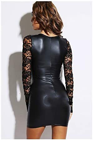 Plus Size Black Lace Patchwork Sleeve Mini Dress V-Neck Zip Vestido