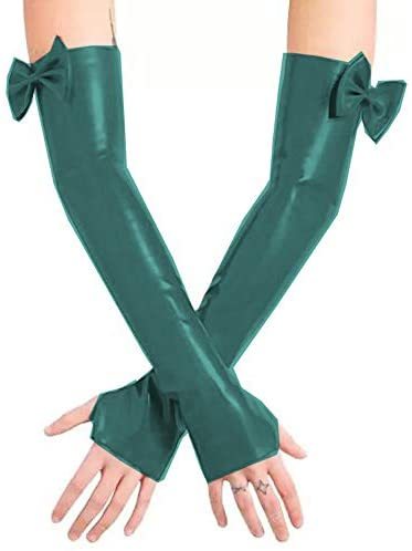 Plus Size Sexy Fingerless PVC Wetlook Gloves Women Dancing Bowknot Long Gloves