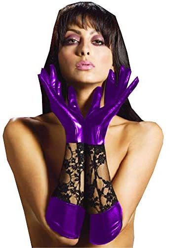 5XL 6XL Women Five Fingers Gloves Black Lace Patchwork Long Gloves