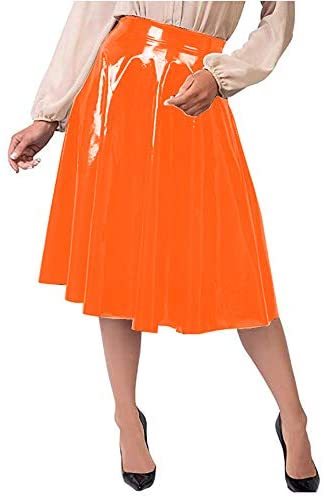 12 Colors PVC Gothic Pleated Midi Skirt Lady Sexy High Waist Skirt