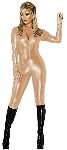 6XL Faux Leather Catsuit Women Metallic Stretchy Catwoman Jumpsuit
