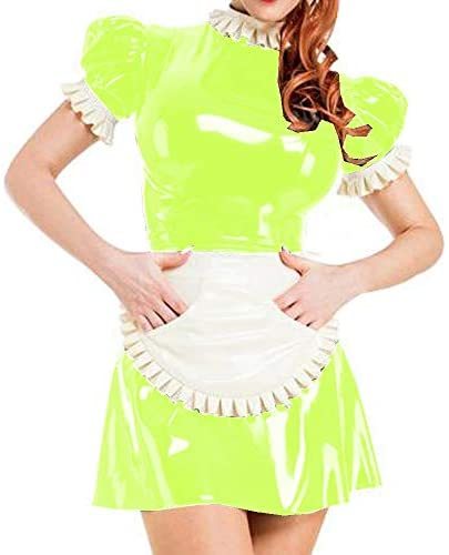 Plus Size Puff Short Sleeve Maid Uniform Lady PVC Maid Mini Dress