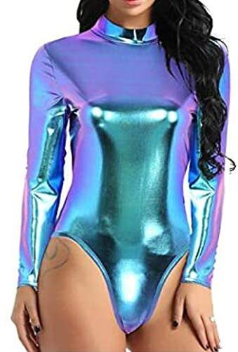 12 Colors Holographic Bodycon Bodysuit Dancing Long Sleeve Leotard