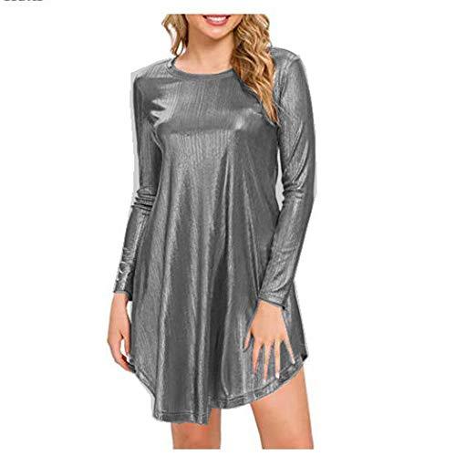 Plus Size Metallic O-Neck Party Dress Women Irregular Loose Dress