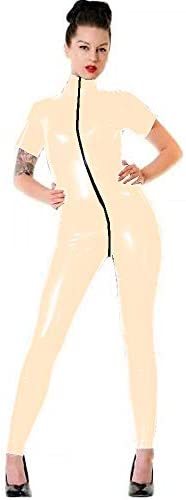 Plus Size Short Sleeve Catsuit Open Crotch Lady PVC Jumpsuit