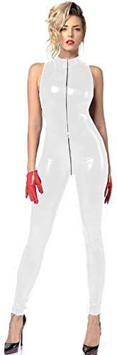 S-6XL Sleeveless PVC Catsuit Zip to Crotch Jumpsuit Cosplay Uniform