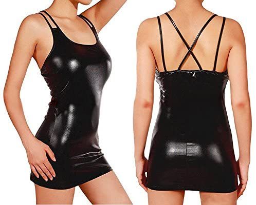 Women's Shiny Metallic Criss-Cross Tank Mini Dress Sexy Clubwear
