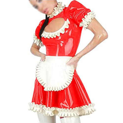 Plus Size Keyhole Lolita Pleated Dress Lady PVC Maid Cosplay Dress