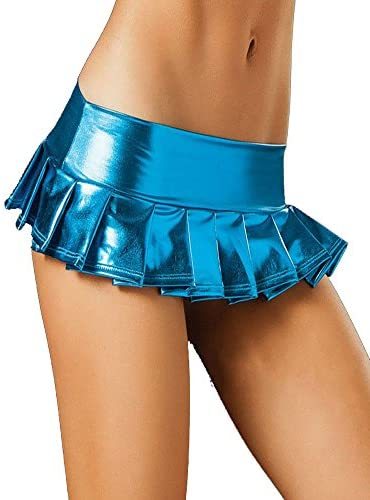 5 Colors Women's Sexy Mini Skirt Pleated Shiny Metallic Pole Dance Clubwear
