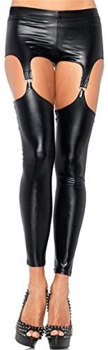 Women's Sexy Black Leggings Stretchy Gothic Punk Elastic Waist Garter Pants