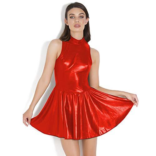 Plus Size Women Sexy Faux Leather Dress Sleeveless Mini Clubwear Party Dress